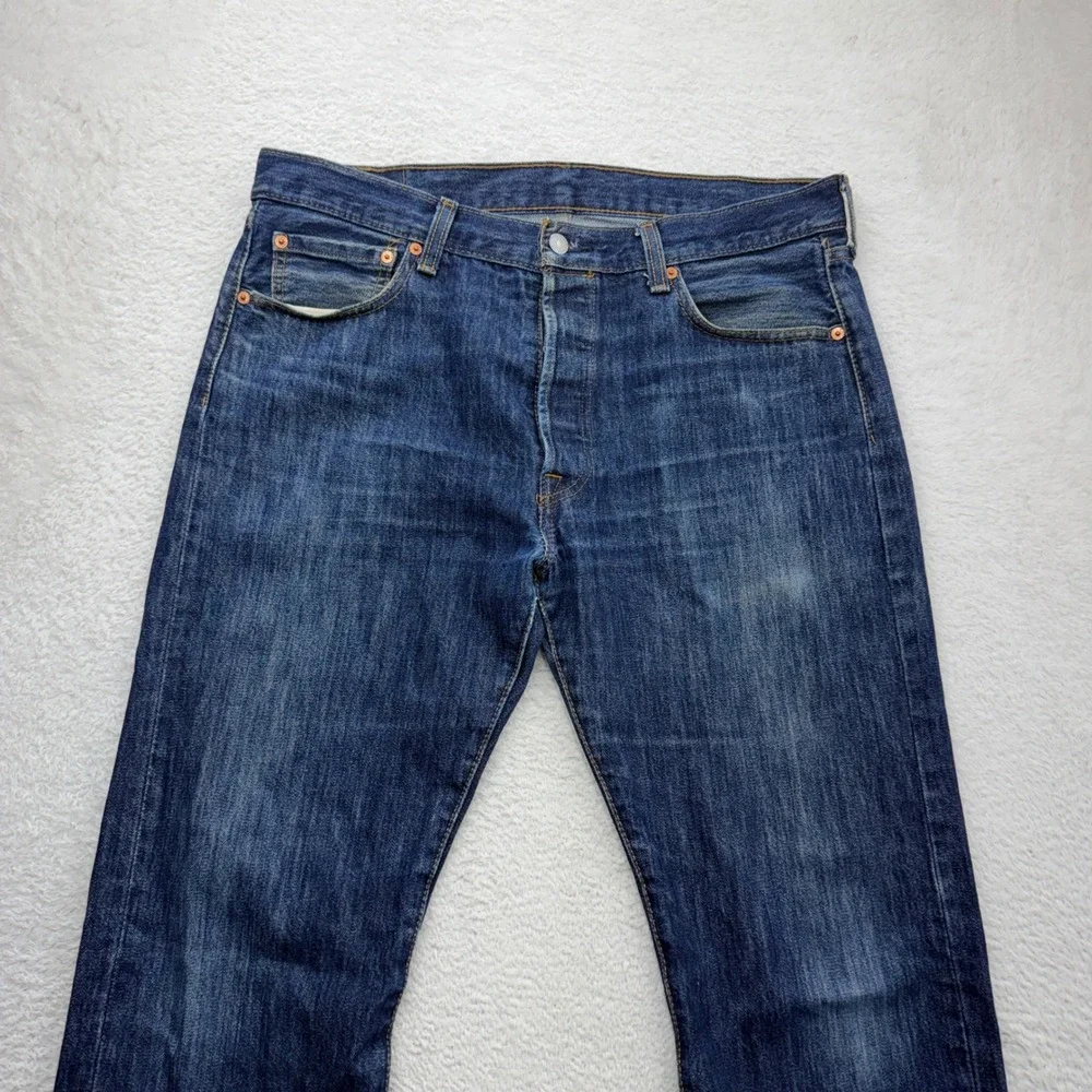 Levis 501 Original Fit Mens Jeans 35x34 Dark Wash Blue Straight Leg Button Fly